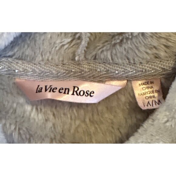 La Vie En Rose Nightgown MED Hooded Gray Polka Dot Plush Lounge Dress Pockets - Picture 7 of 9
